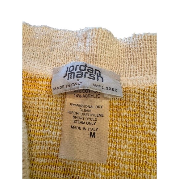 Vintage Jordan Marsh Yellow White Cardigan Sweater Medium Shoulder Pads‎ Italy - Picture 5 of 11